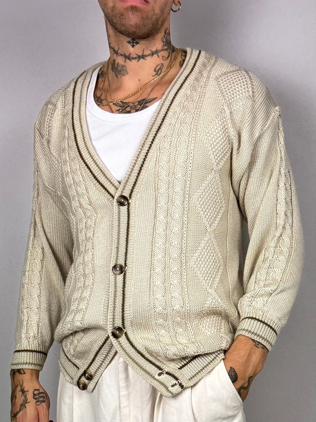 Polline cream-white button cardigan