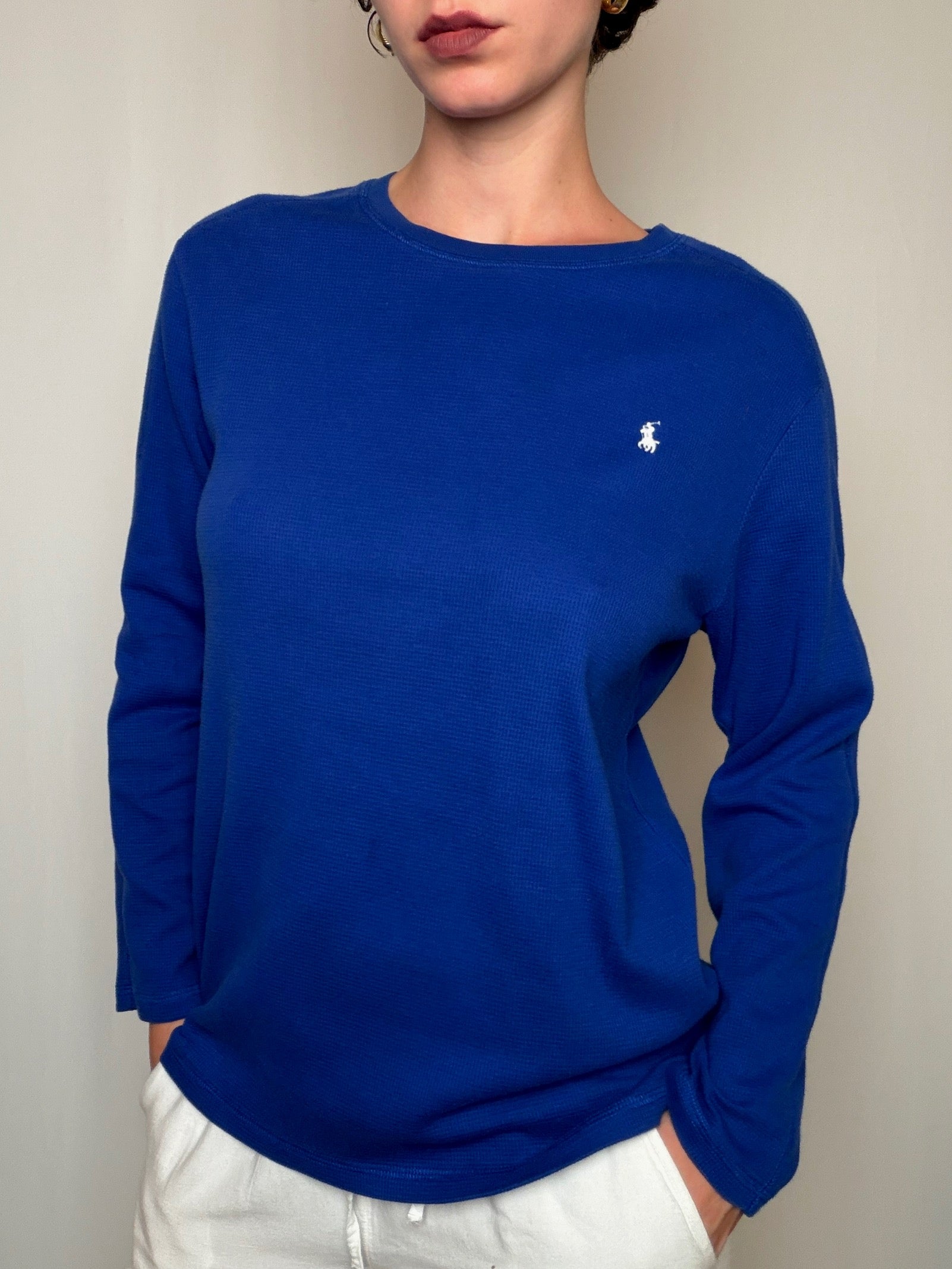 Tshirt nid d'abeille bleu roi Ralph Lauren M vintage