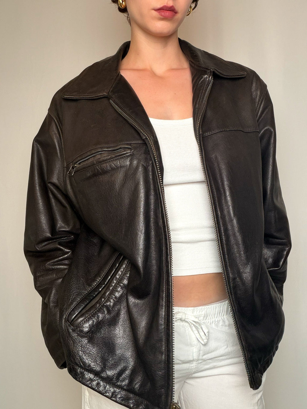 Veste en cuir brune M vintage