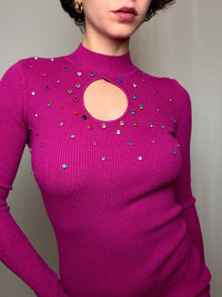 Robe pull fuschia à strass S vintage