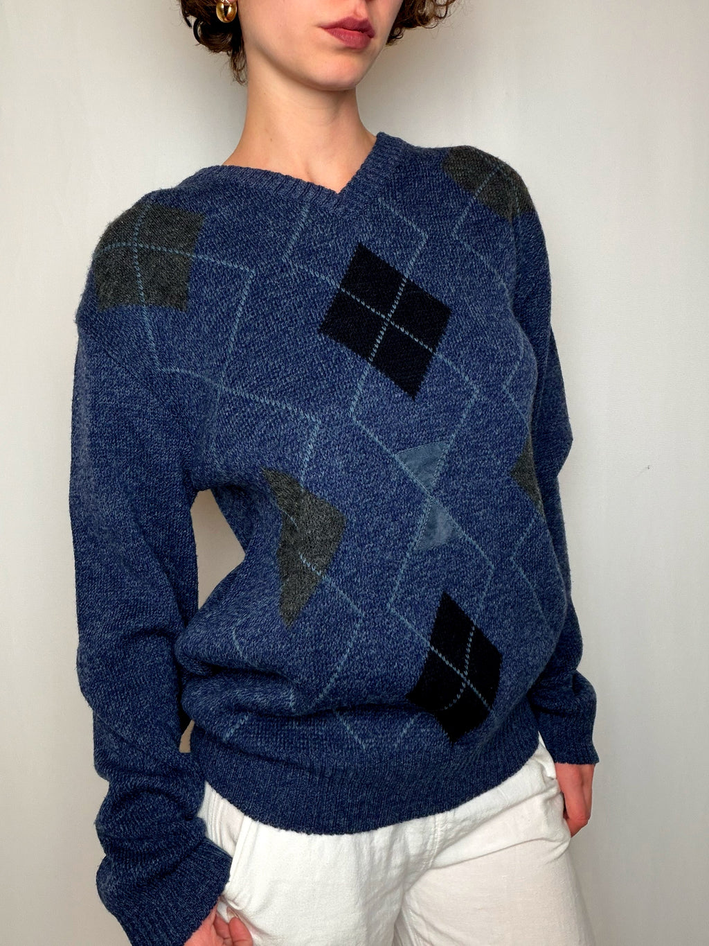 Pull Bleu À Motif Argyle M vintage