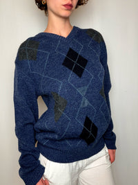Pull Bleu À Motif Argyle M vintage