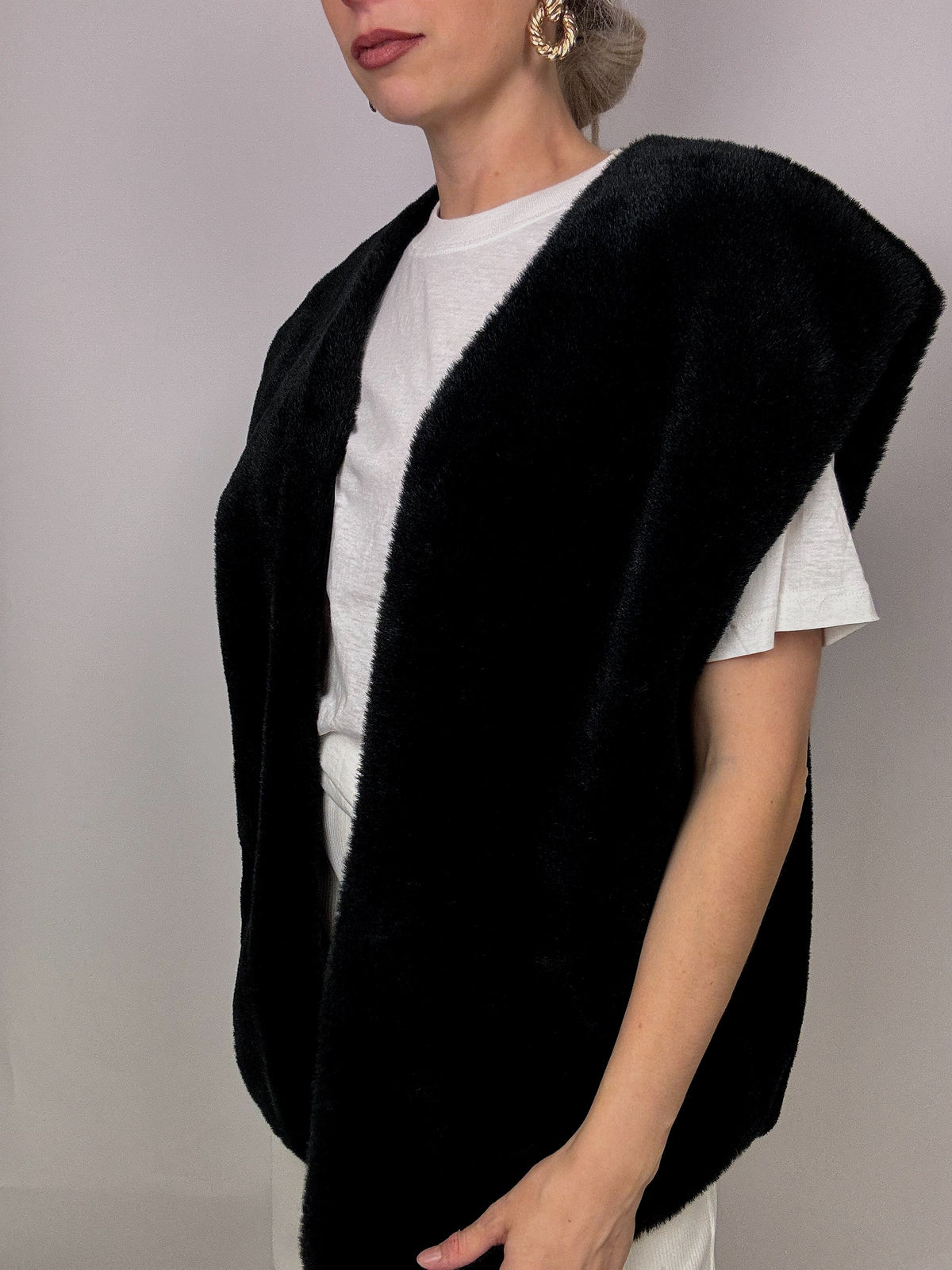 Gilet fausse fourrure noir vintage