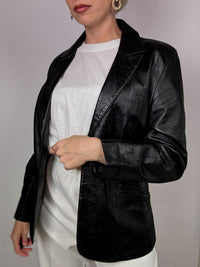 Vintage fitted black leather blazer