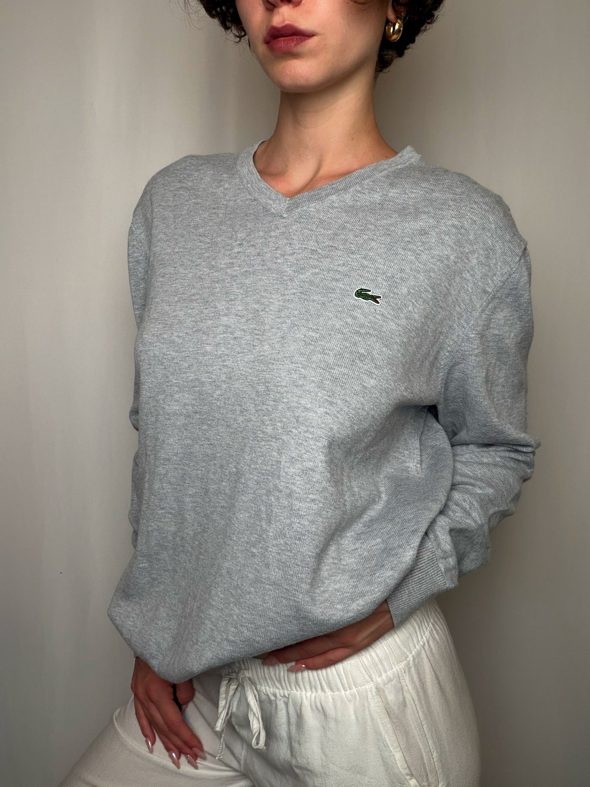 Pull Gris Lacoste L vintage