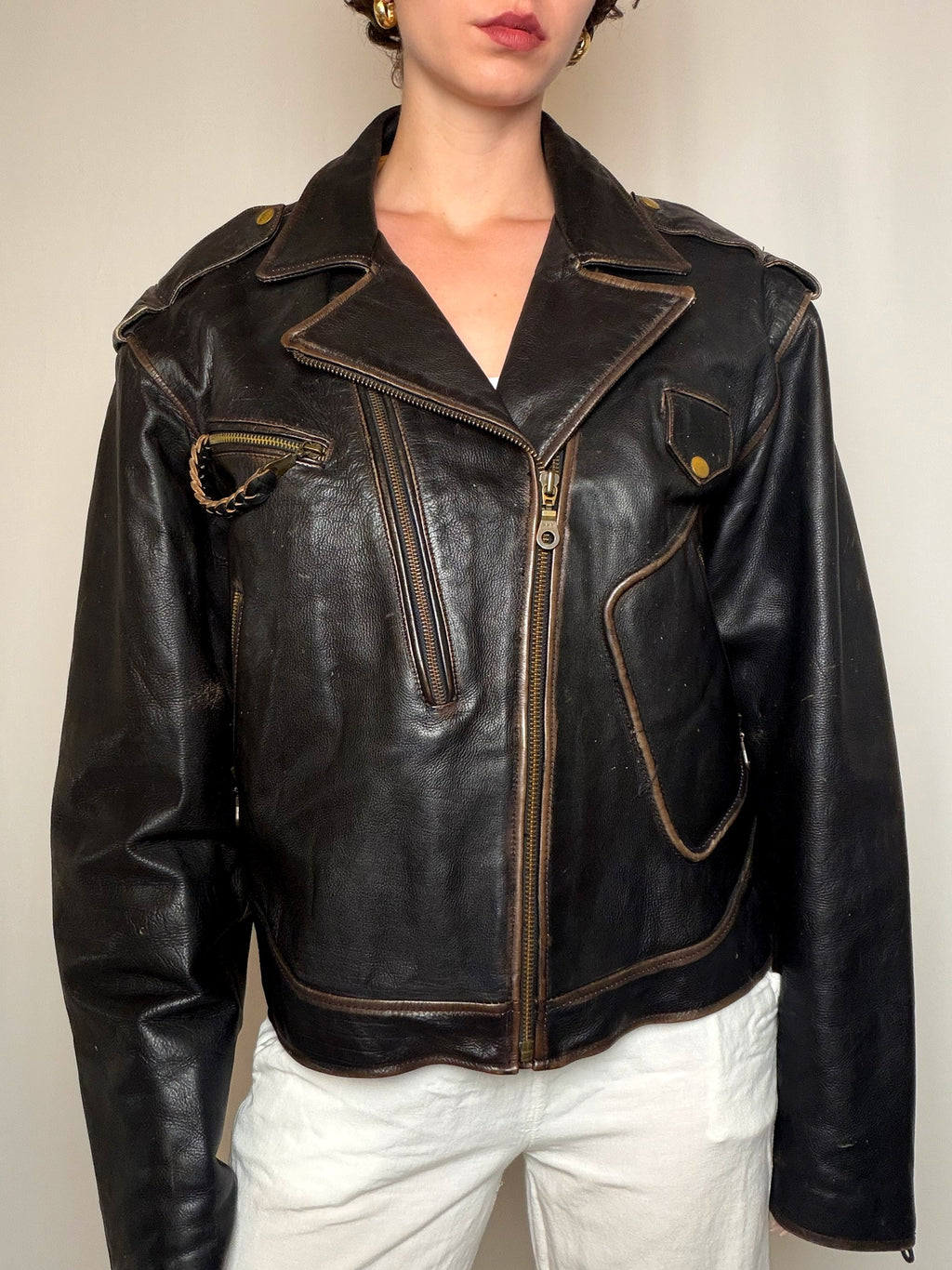 Veste en cuir Noir L vintage