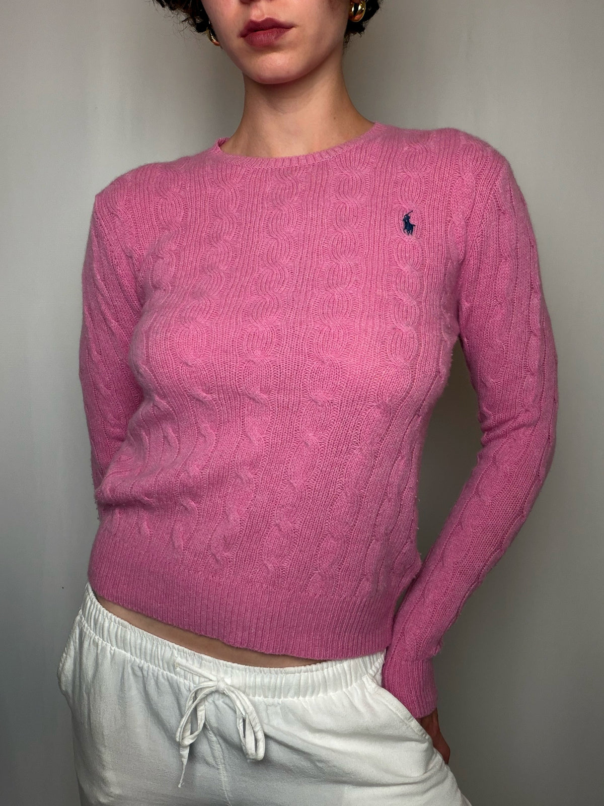 Pull tressé Rose Ralph Lauren S vintage