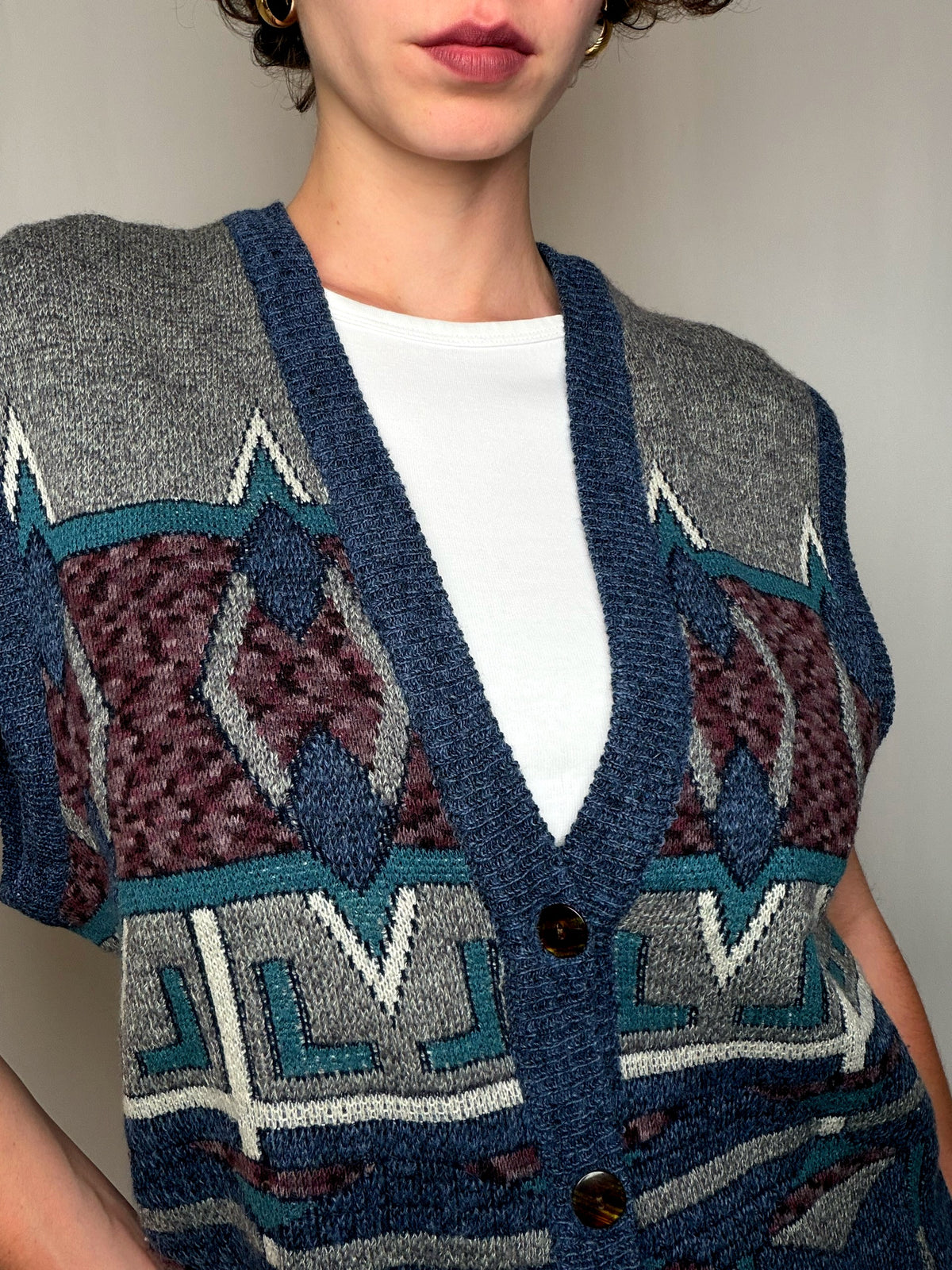 Gilet à motifs tricolores L vintage