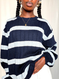Pull rayé marine et bleu L vintage