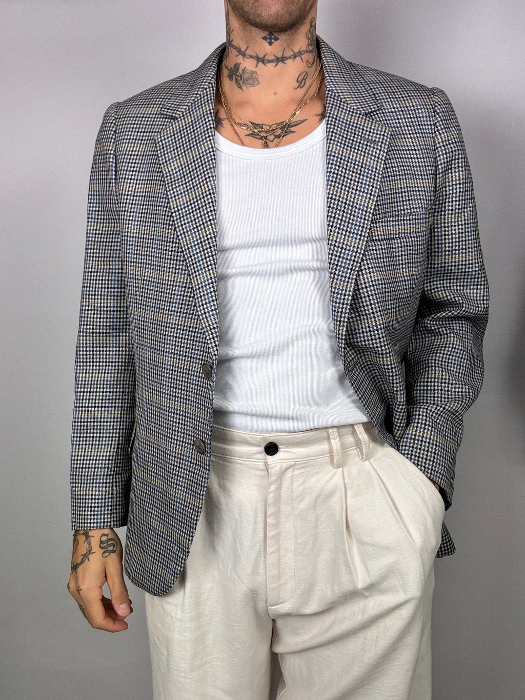 Vintage charcoal plaid blazer