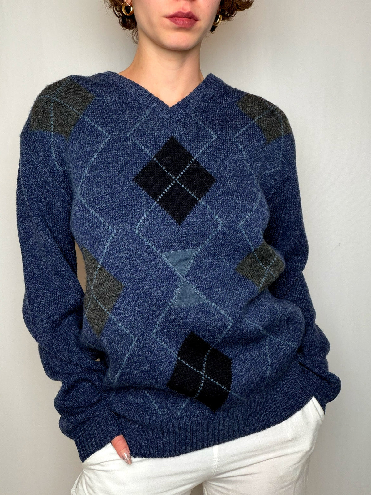 Pull Bleu À Motif Argyle M vintage