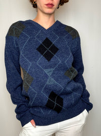 Pull Bleu À Motif Argyle M vintage