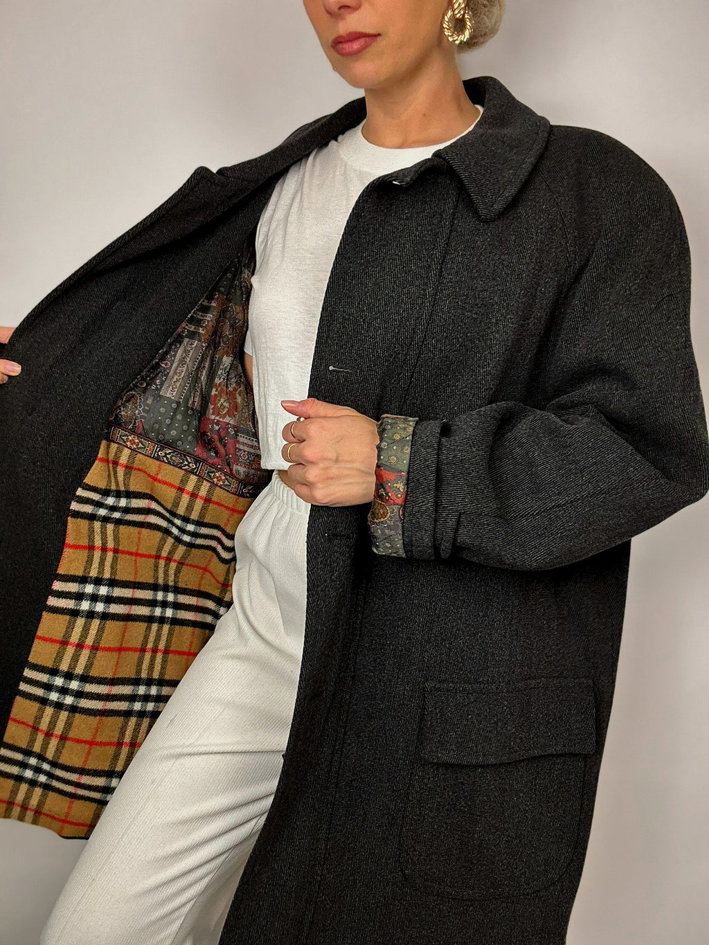 Vintage gray/black wool trench coat