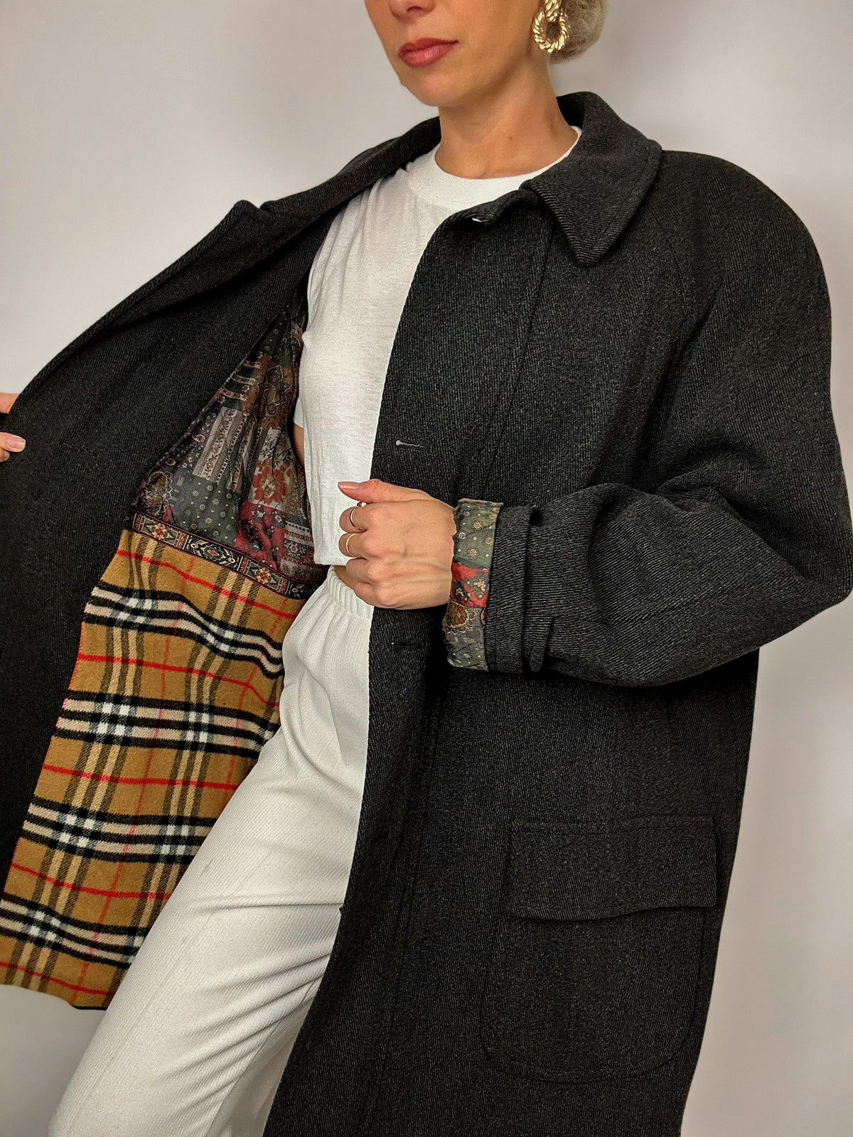 Vintage gray/black wool trench coat