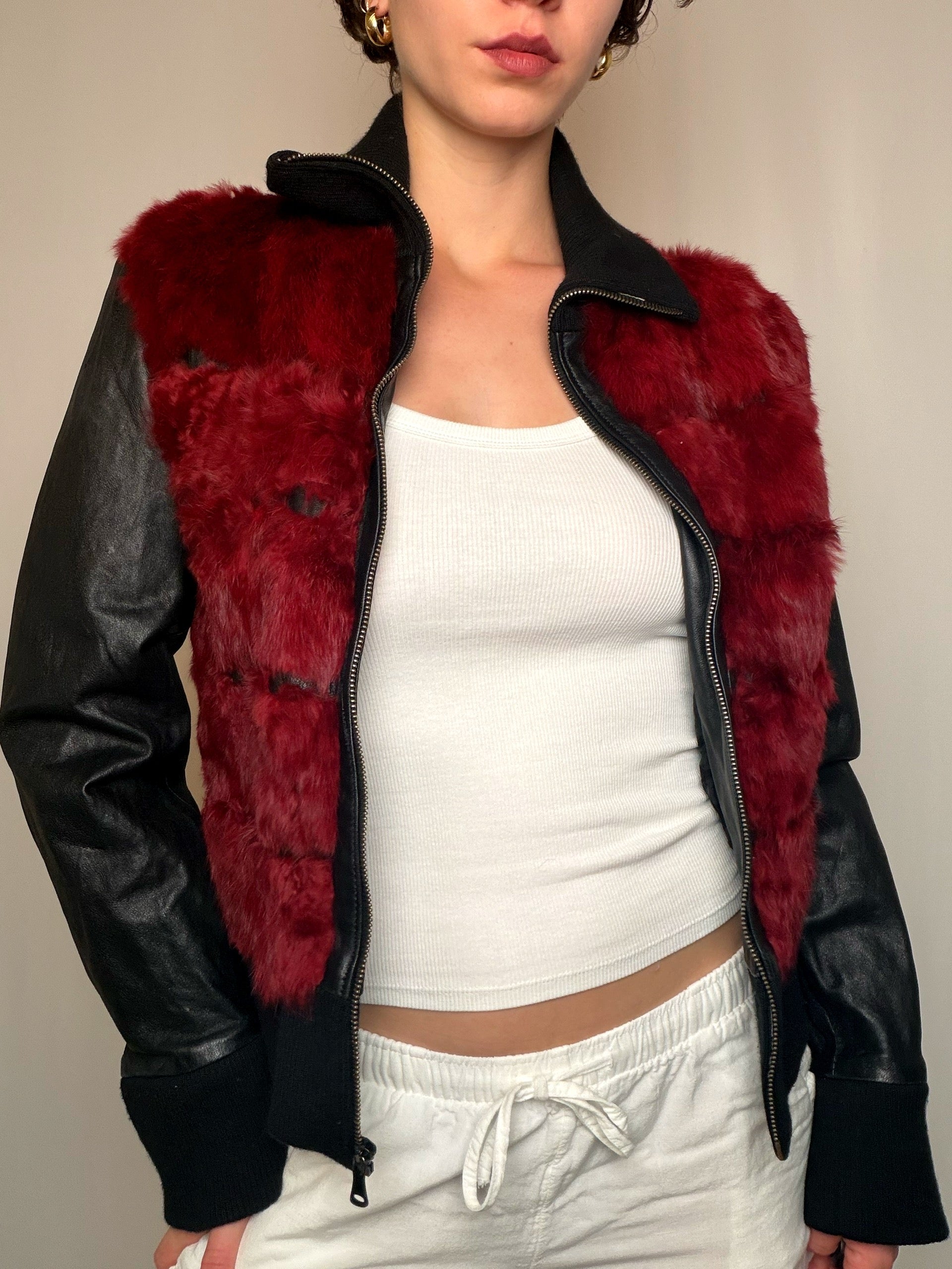 Veste bimatiere Noir Et Rouge S/M vintage