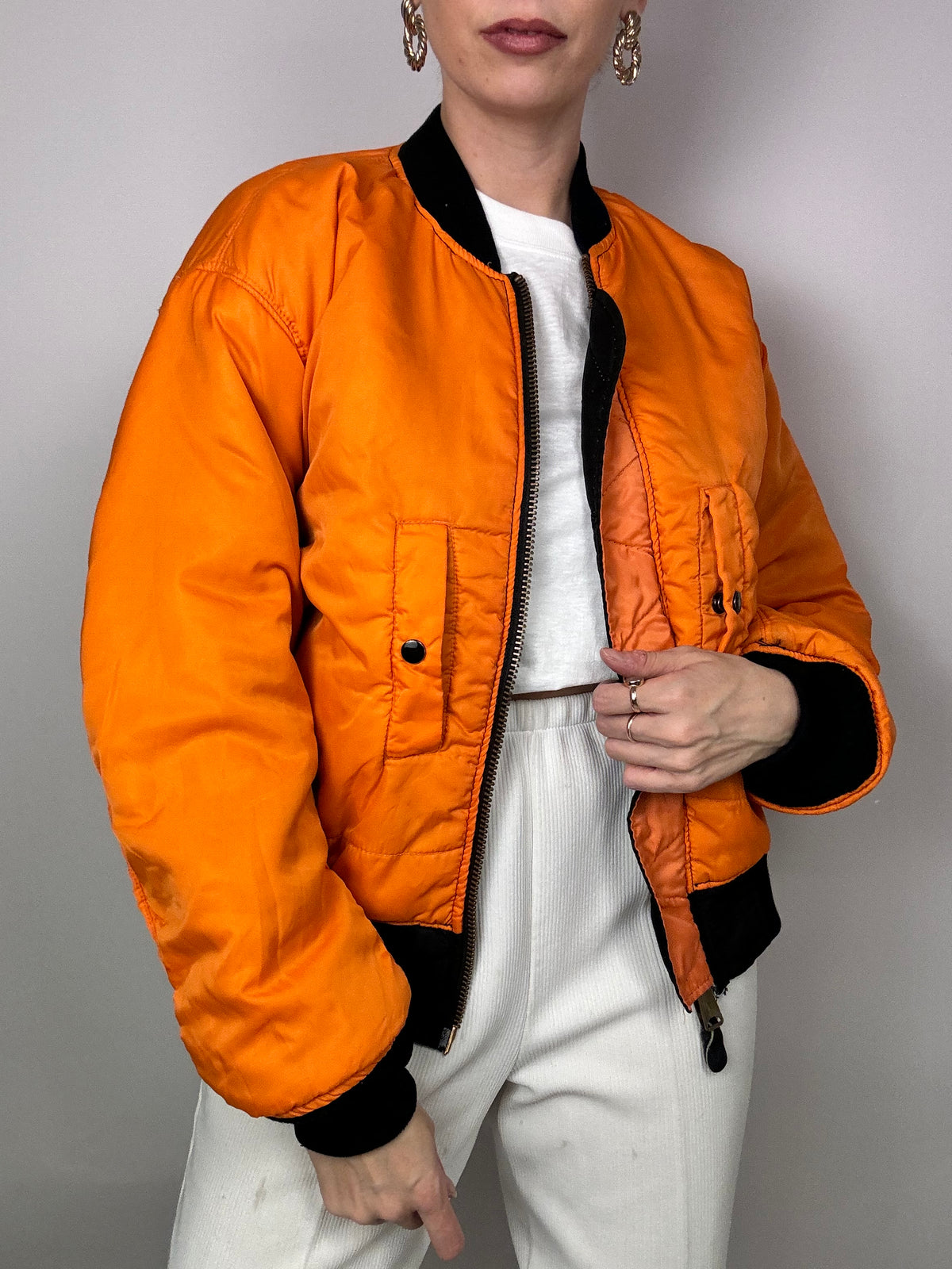 Vintage reversible black and orange bomber jacket
