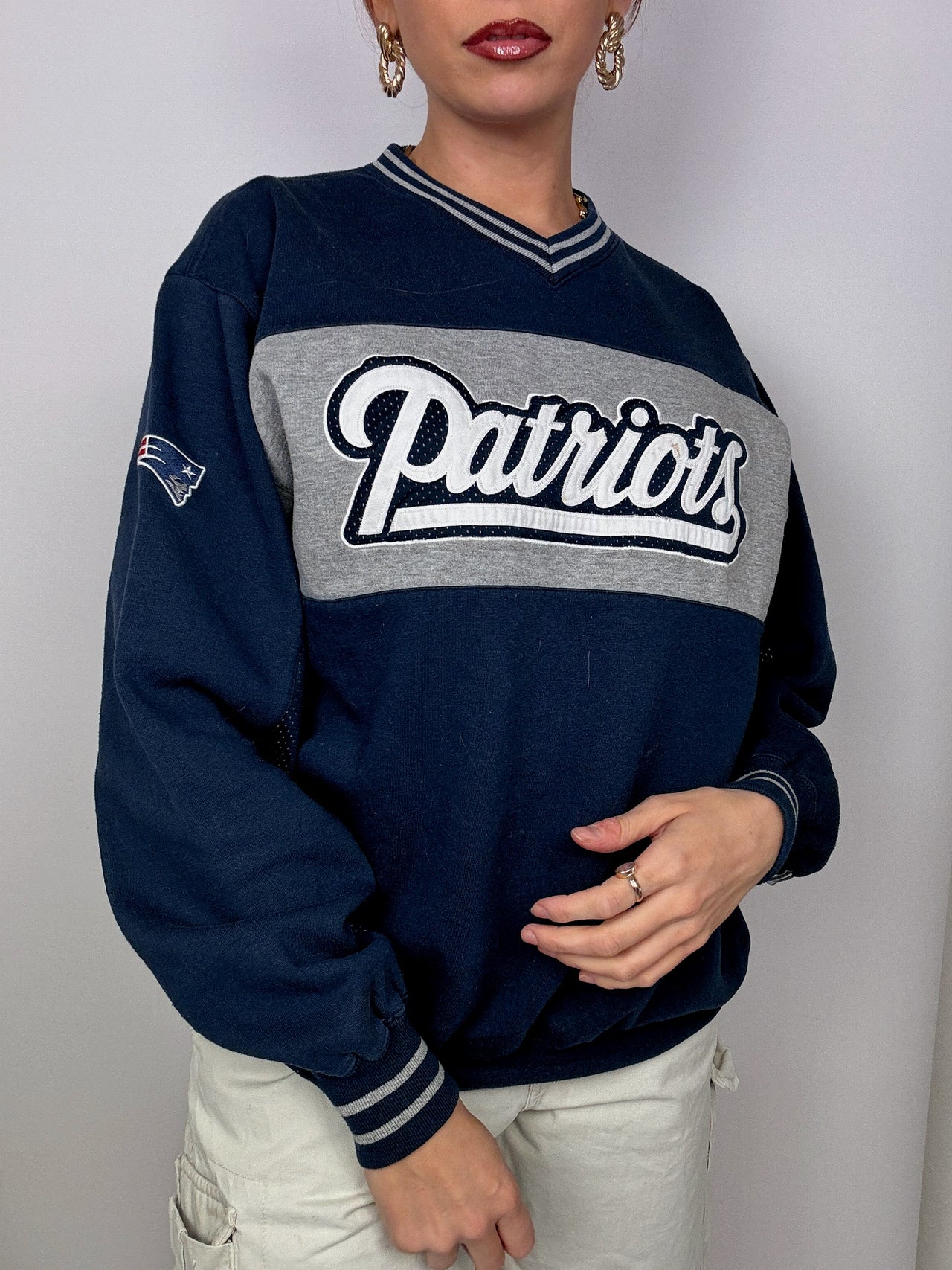 Patriots Blue Gray Sweater L