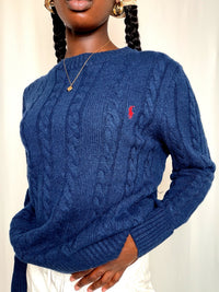 Pull tressé marine Ralph Lauren S vintage