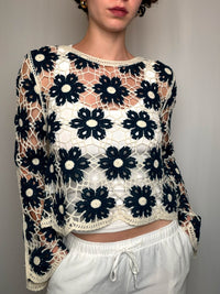 Top en crochet Noir Et Écru S/M vintage