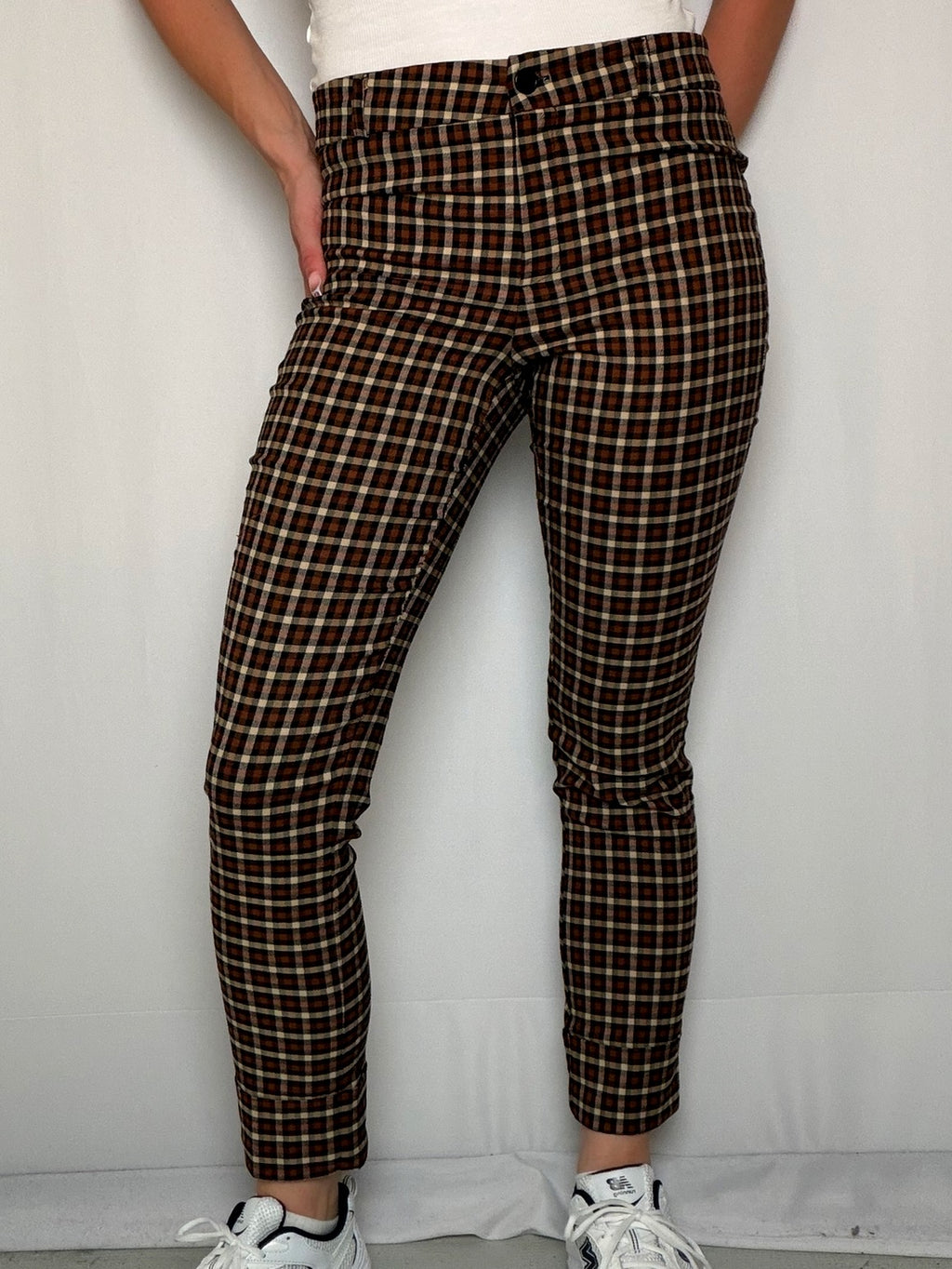 Pantalon à carreaux brun S vintage