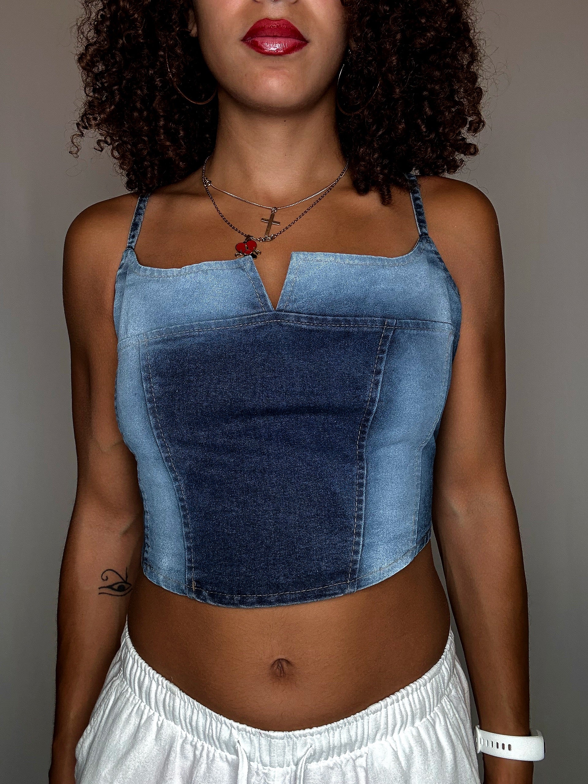 T-shirt en denim bleu S vintage