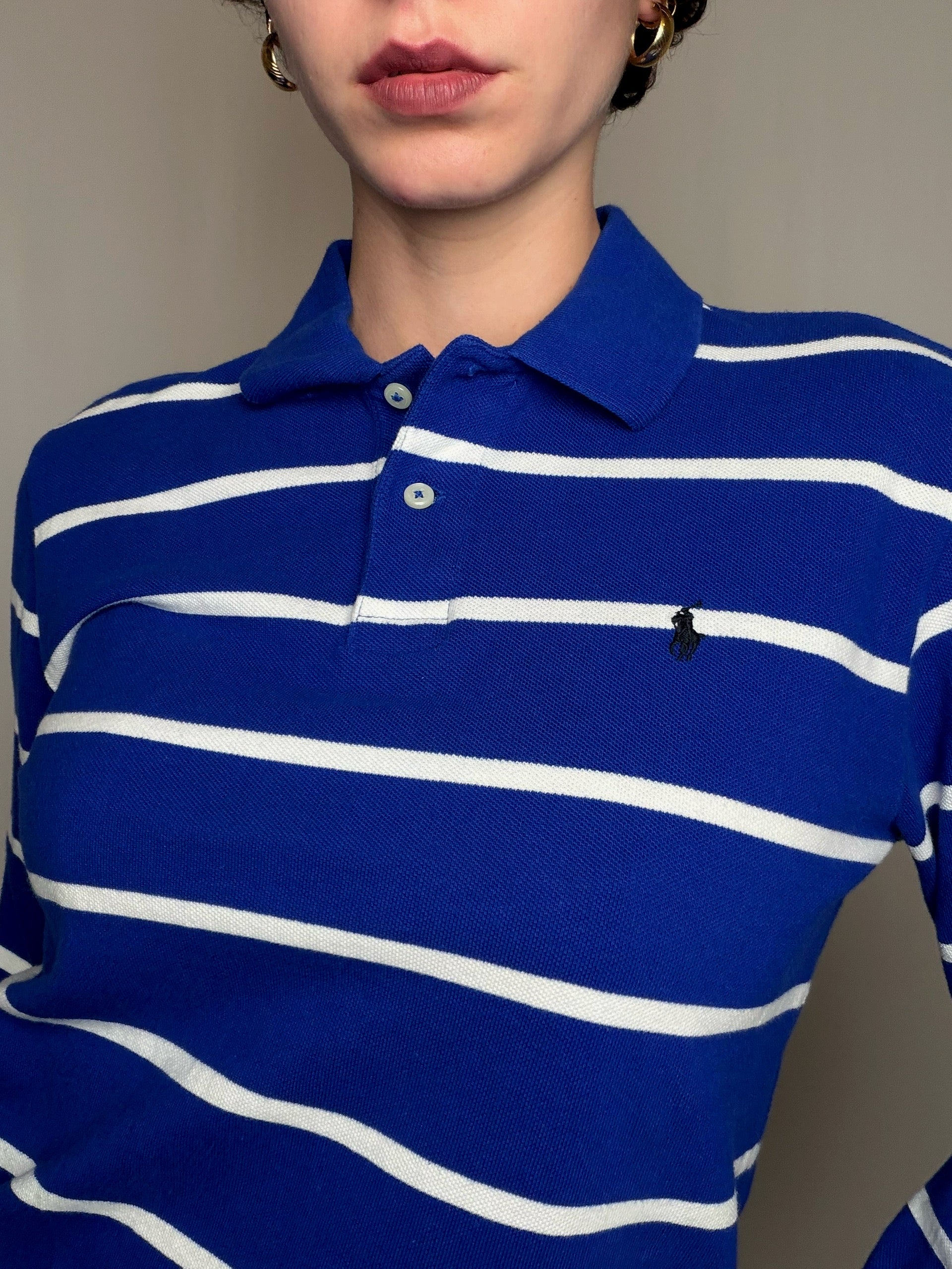Polo rayé bleu et blanc Ralph Lauren S vintage