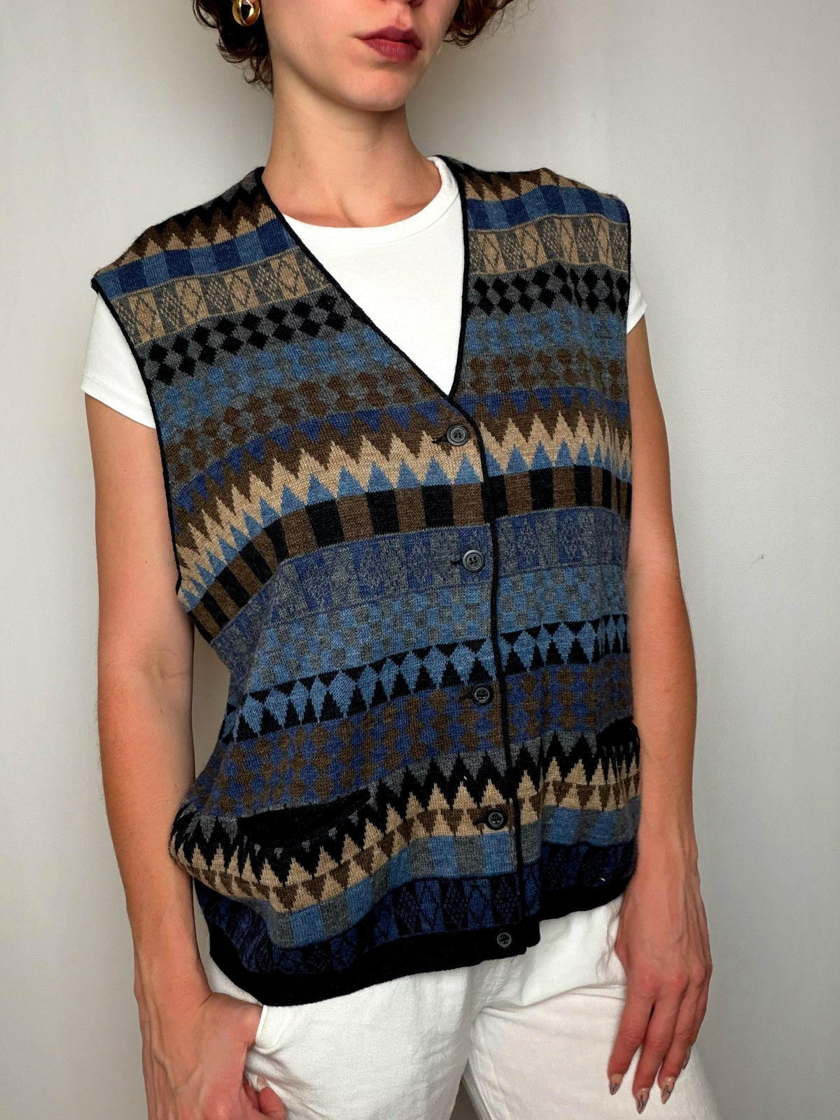 Gilet imprimé à boutons L vintage