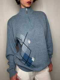 Pull camioneur bleu ciel vintage