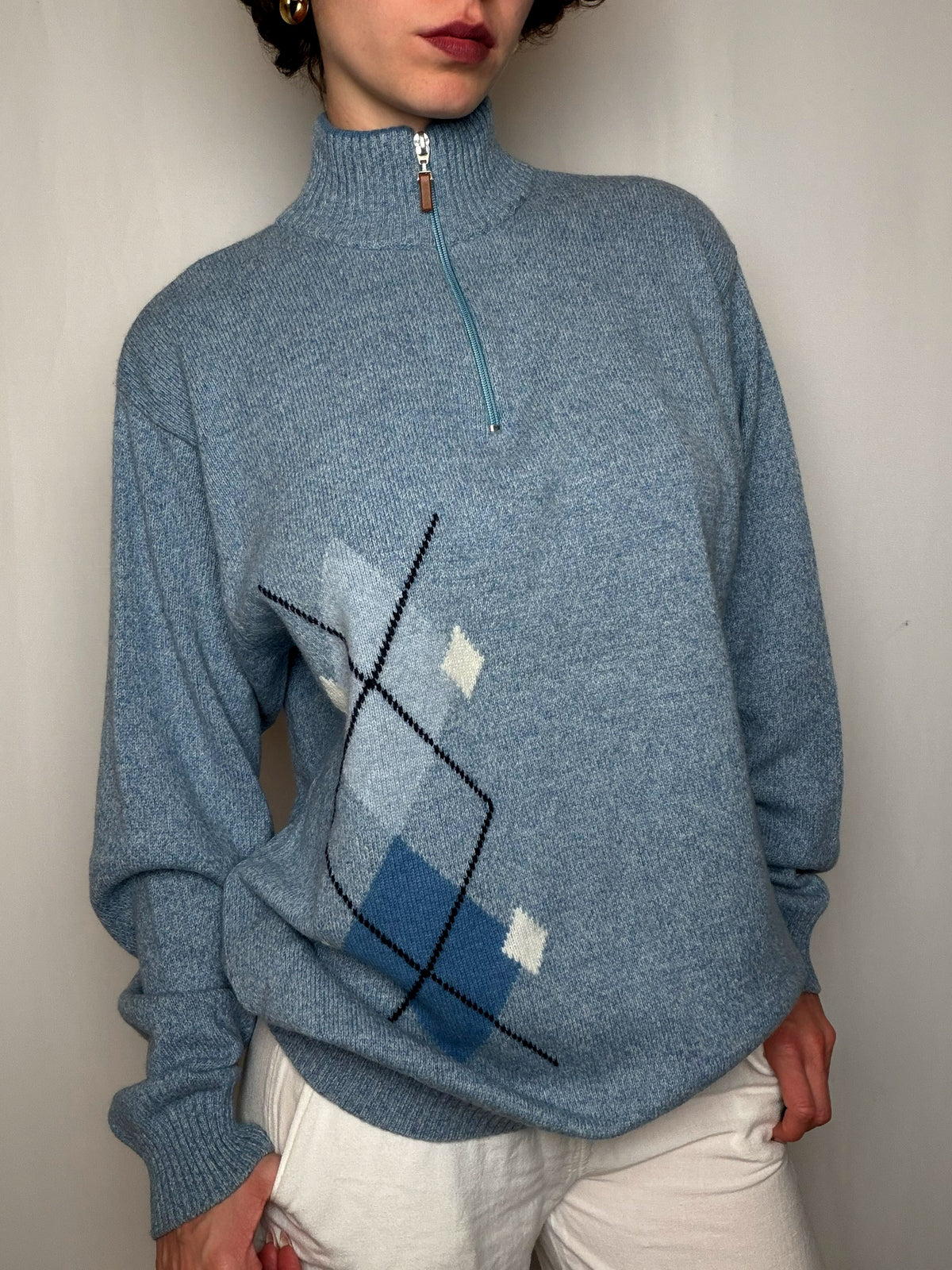Pull camioneur bleu ciel vintage