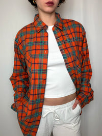 Chemise en flannelle orange à carreaux M vintage