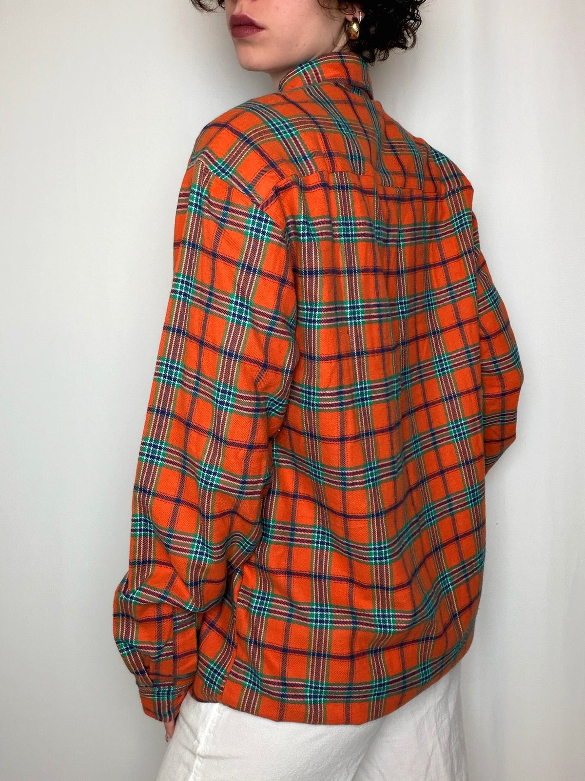 Chemise en flannelle orange à carreaux M vintage