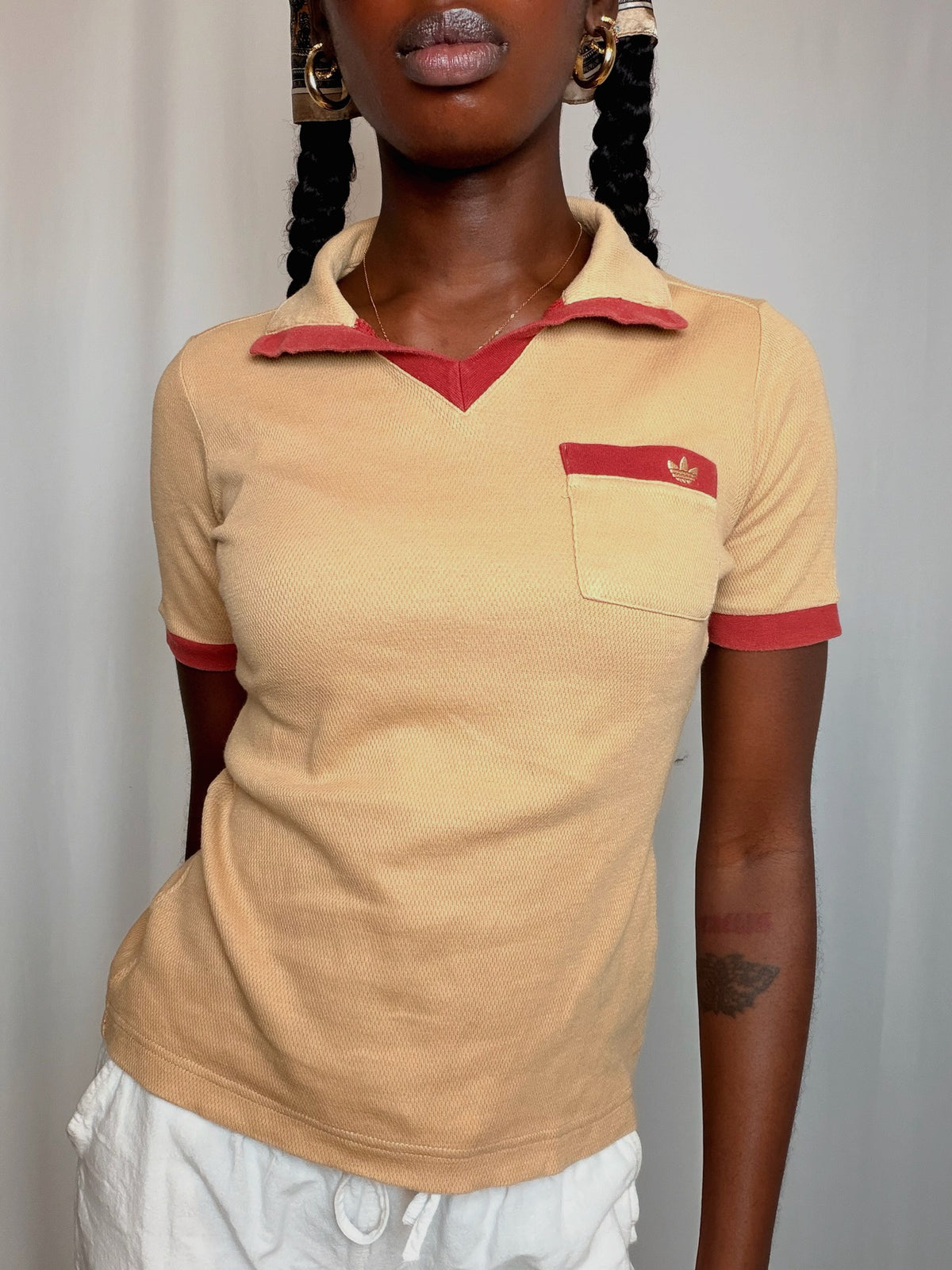 Polo Beige Et Rouge Adidas S vintage