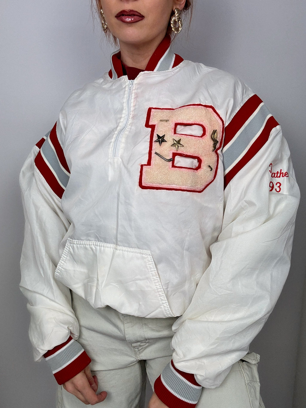 Red/white American bomber jacket Vintage XL