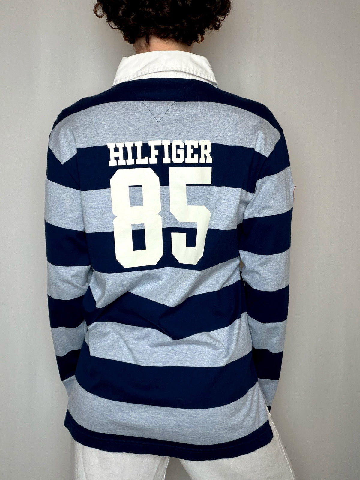 Polo de rugby rayé marine et gris Tommy Hilfiger L vintage