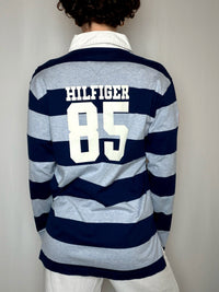 Polo de rugby rayé marine et gris Tommy Hilfiger L vintage