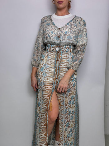 Vintage beige and blue maxi dress