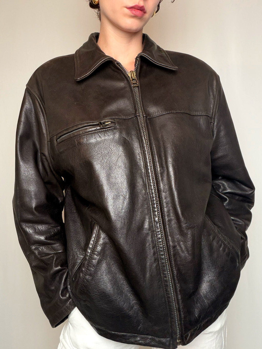 Veste en cuir brune M vintage
