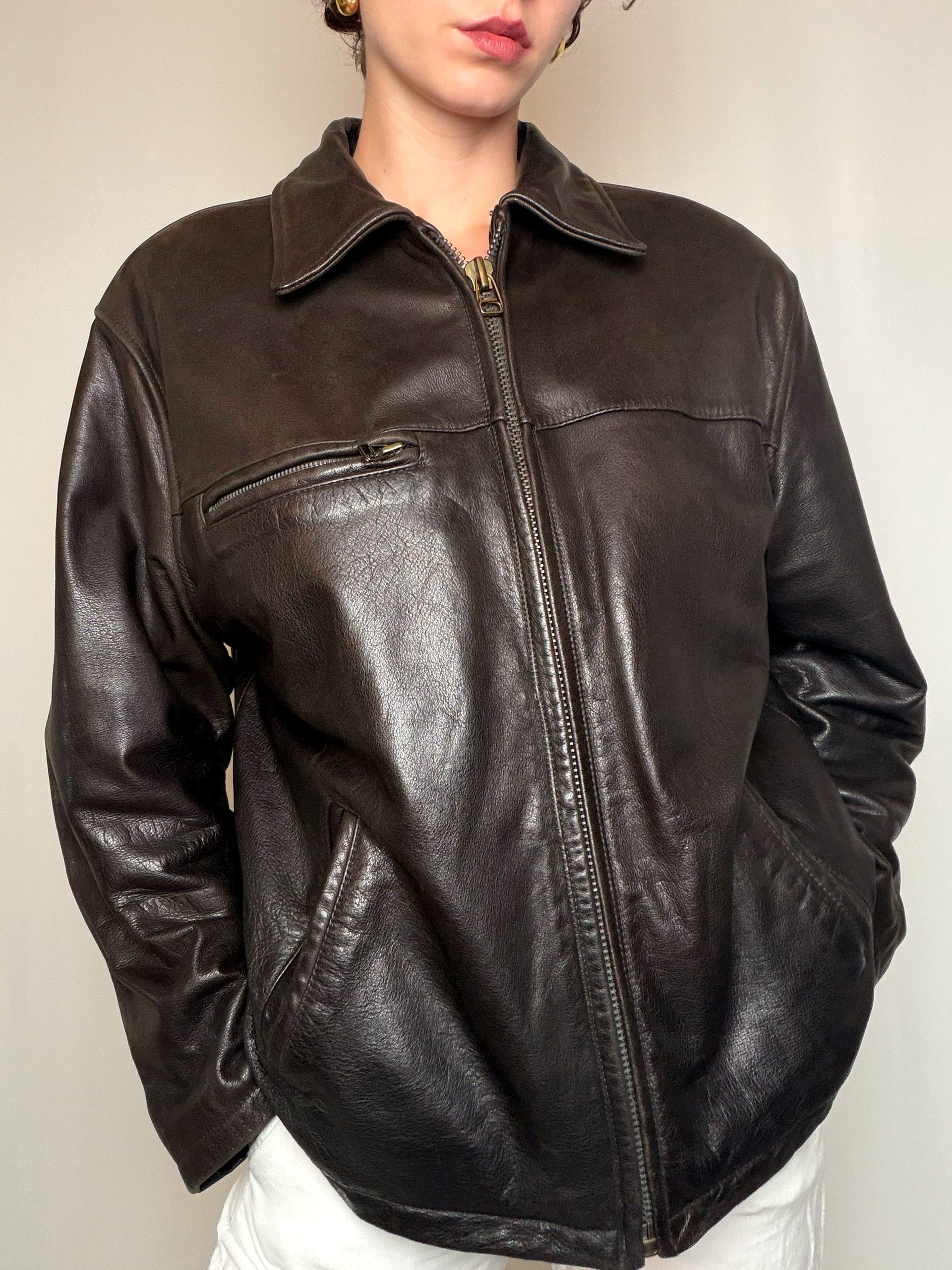 Veste en cuir brune M vintage