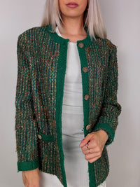 vintage green tweed round neck blazer