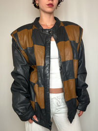 Veste en cuir à damier XL vintage