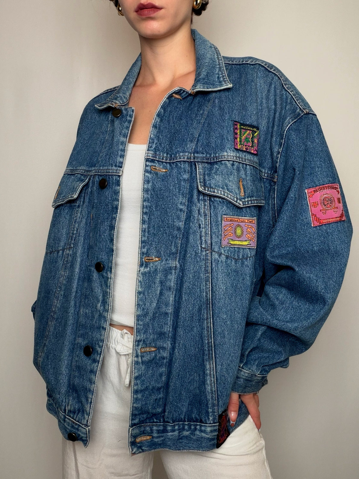 Veste en jean bleue avec détails L/XL vintage