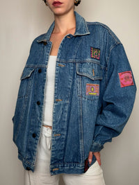 Veste en jean bleue avec détails L/XL vintage