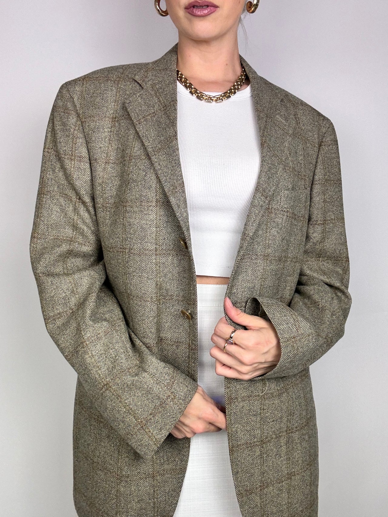 Veste blazer vintage carrelée beige