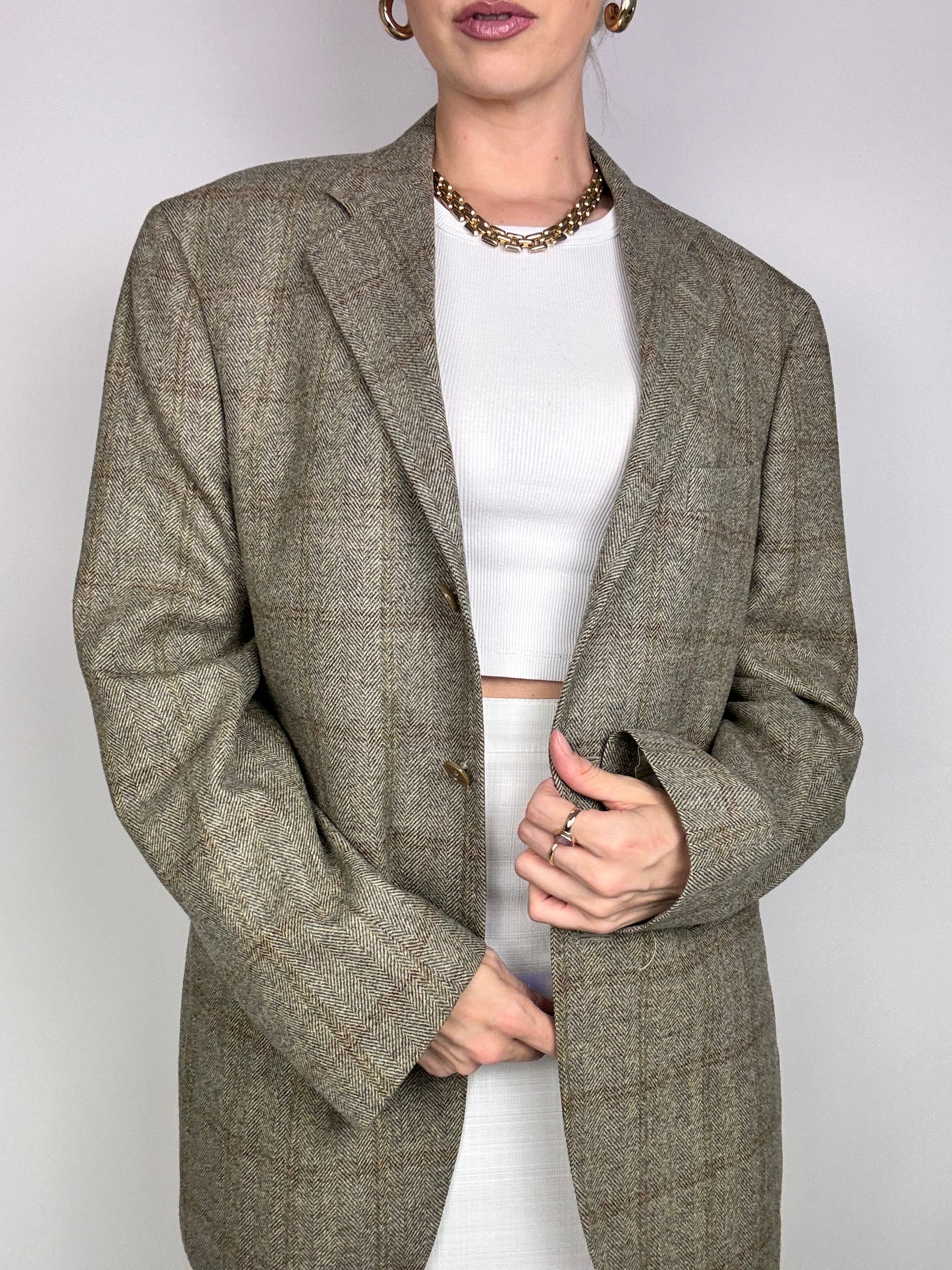Blazer vintage carrelée beige