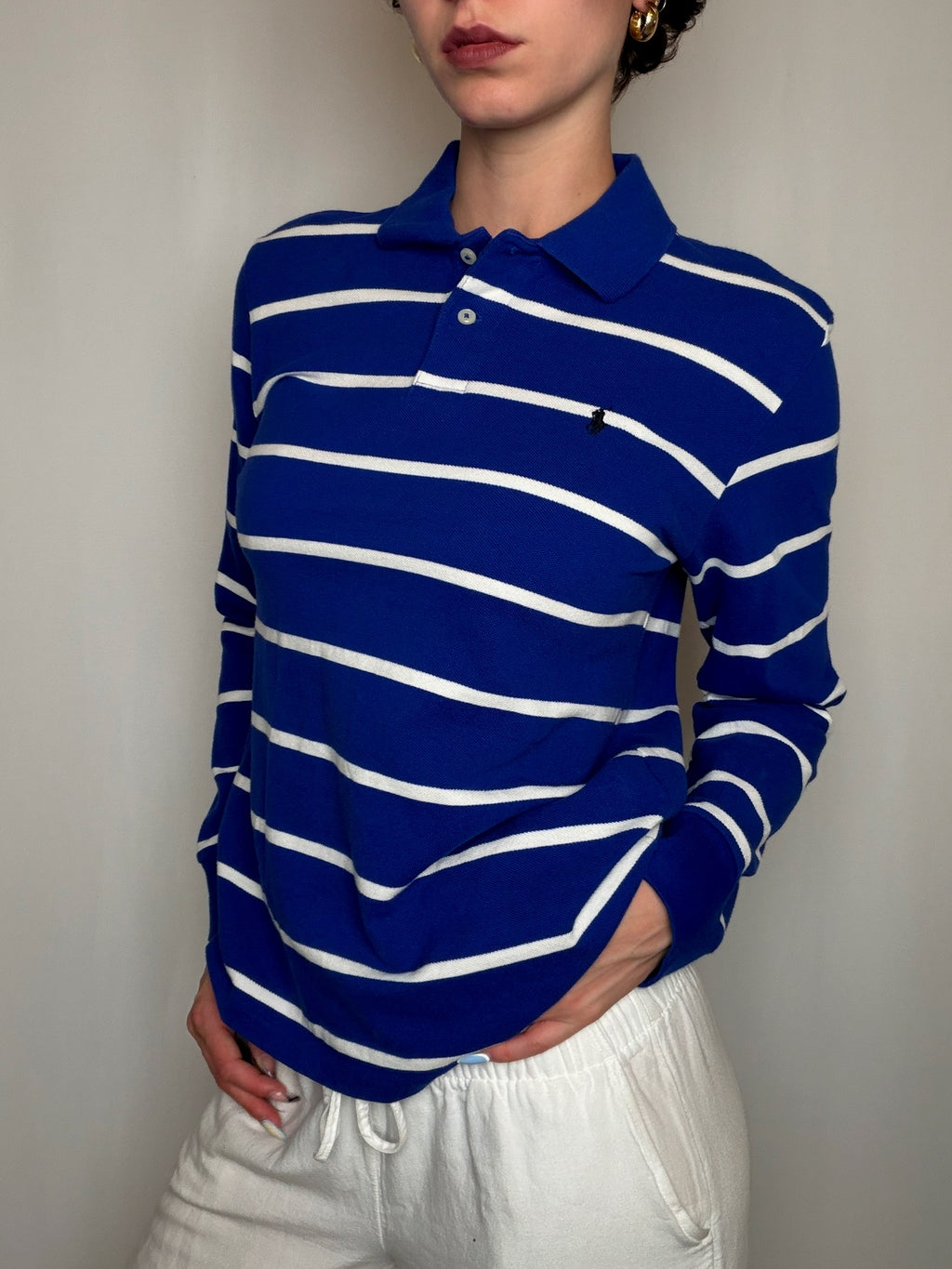 Polo rayé bleu et blanc Ralph Lauren S vintage