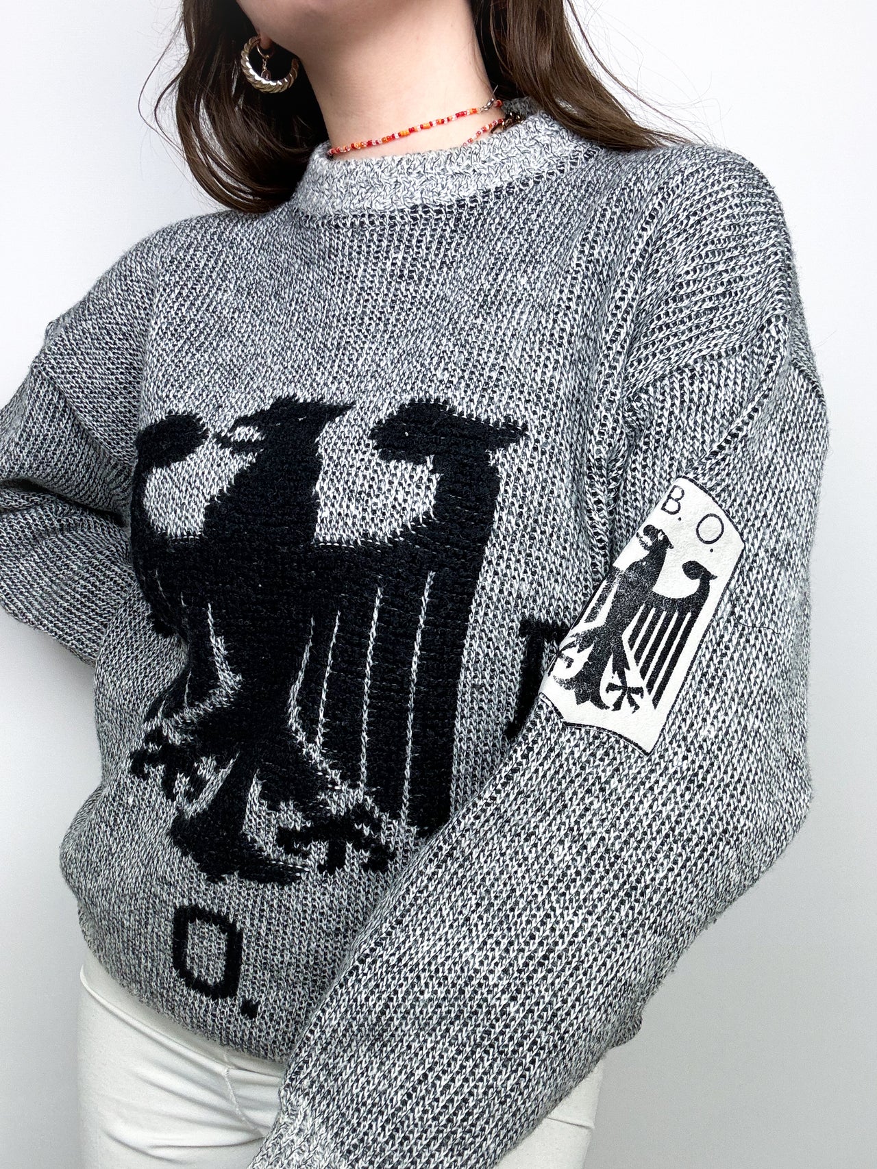 Pull en laine gris/noir vintage M/L