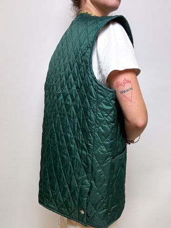 Vintage green quilted vest L 