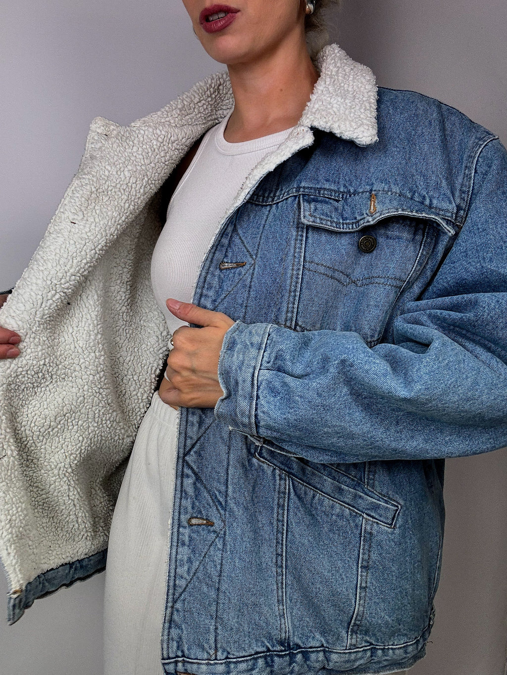 Sheepskin denim jacket