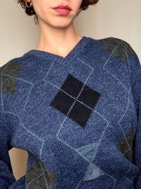 Pull Bleu À Motif Argyle M vintage