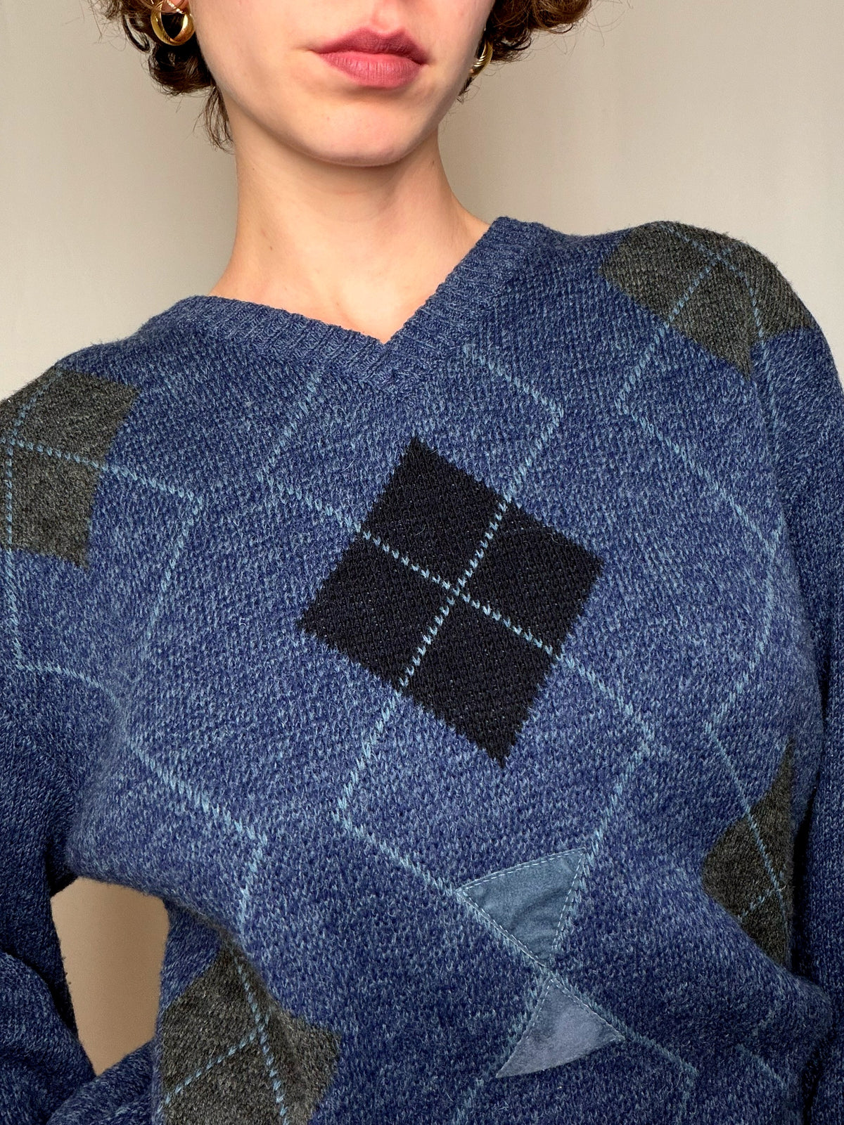 Pull Bleu À Motif Argyle M vintage